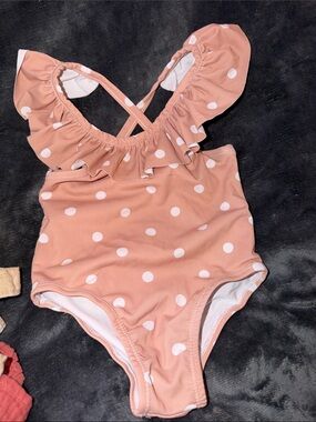 Girls' Pink Polka Dot Ruffle One-Piece Swimsuit